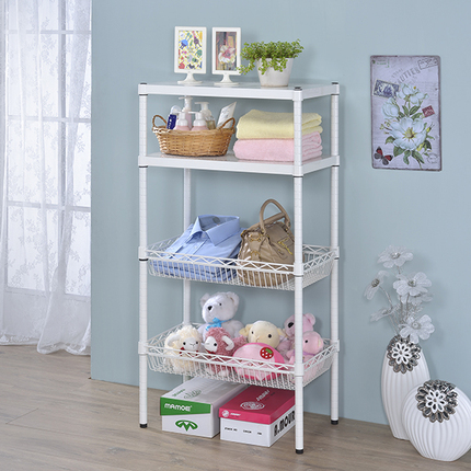 波浪層架與多用途台車,雙板雙籃收納架-白色,RA&#x2011;02056&#x2011;4,多層收納架,瑞鞍企業